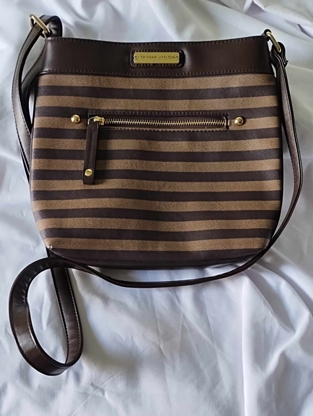 Striped Brown Crossbody Bag - Brown